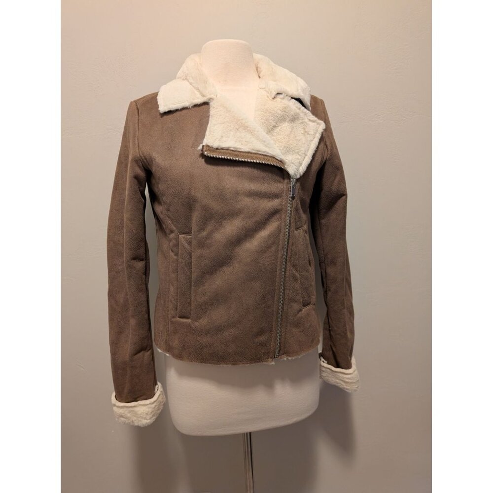 Altard State Brown Faux Suede Jacket With White Faux Fur Lining Size M